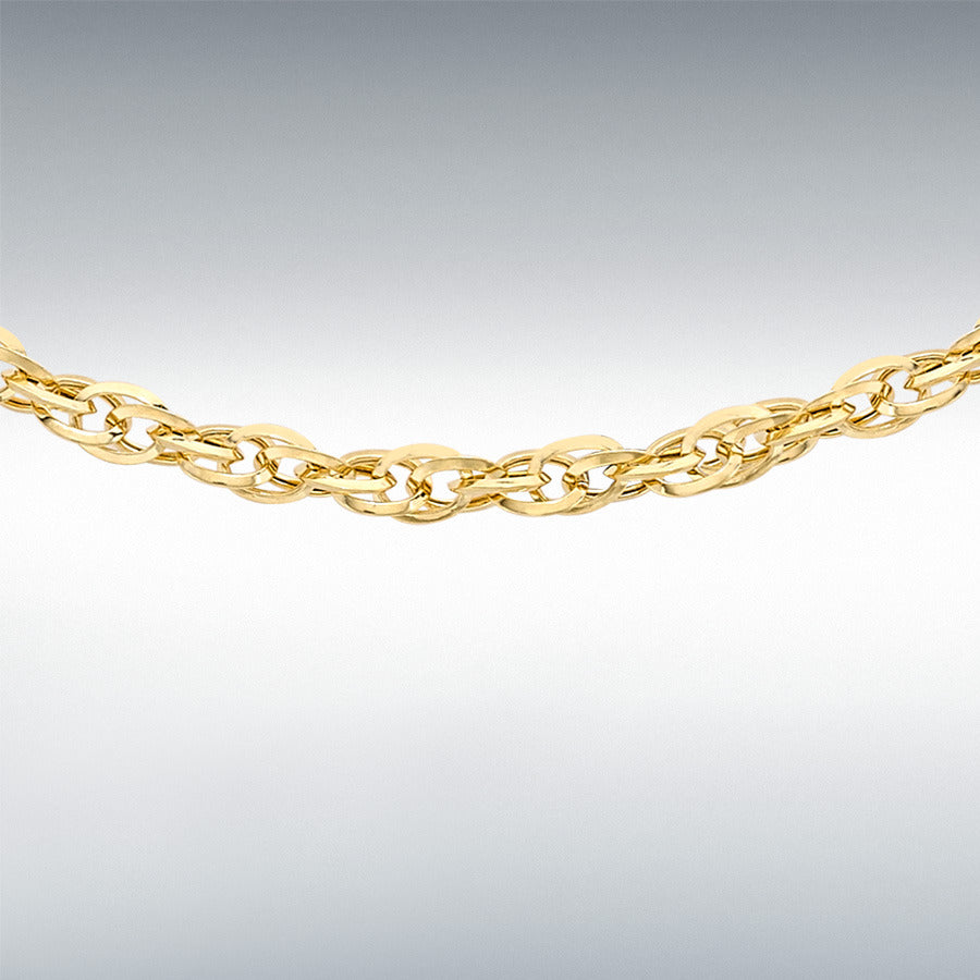 9ct Yellow Gold Hollow Diamond Cut Prince of Wales Rope Chain Link 18" Necklace