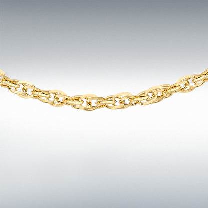 9ct Yellow Gold Hollow Diamond Cut Prince of Wales Rope Chain Link 18" Necklace