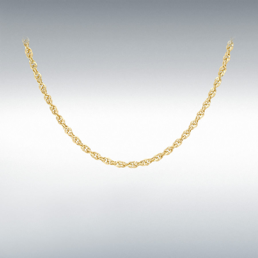 9ct Yellow Gold Hollow Diamond Cut Prince of Wales Rope Chain Link 18" Necklace