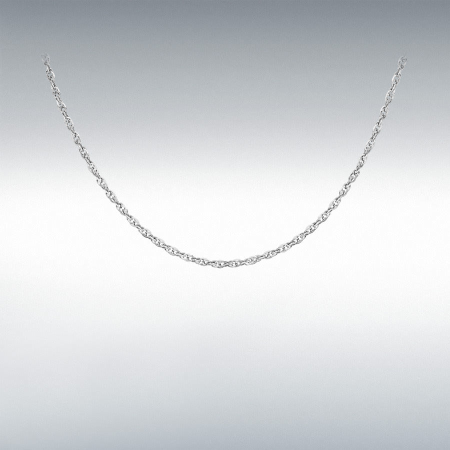 9ct White Gold Hollow Diamond Cut Prince of Wales Rope Chain Link 18" Necklace