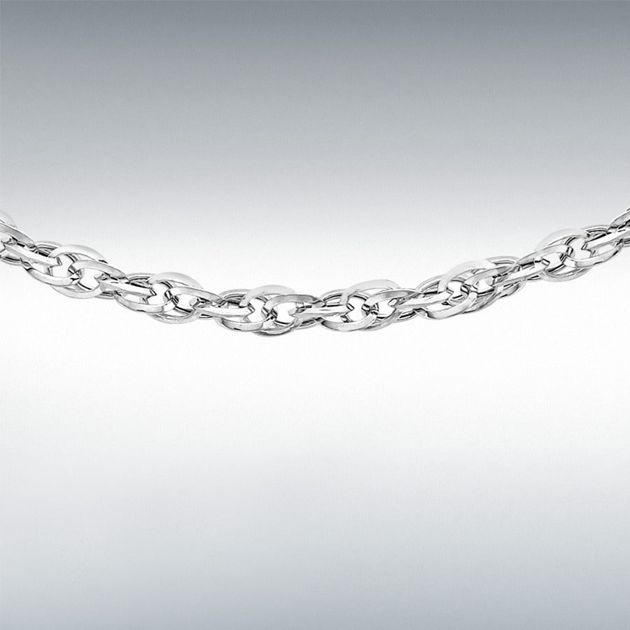 9ct White Gold Hollow Diamond Cut Prince of Wales Rope Chain Link 18" Necklace