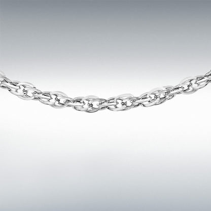9ct White Gold Hollow Diamond Cut Prince of Wales Rope Chain Link 18" Necklace