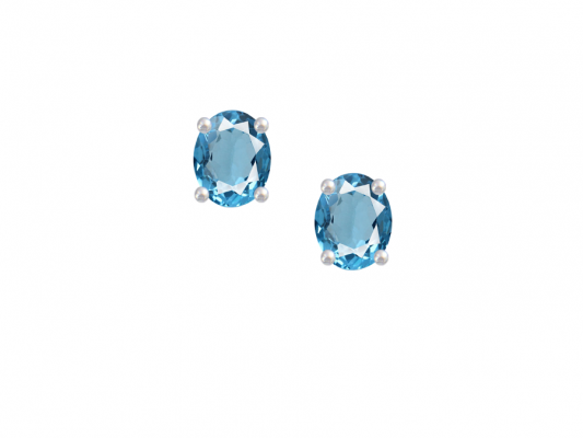 9ct White Gold Oval Blue Topaz Claw Set Stud Earrings