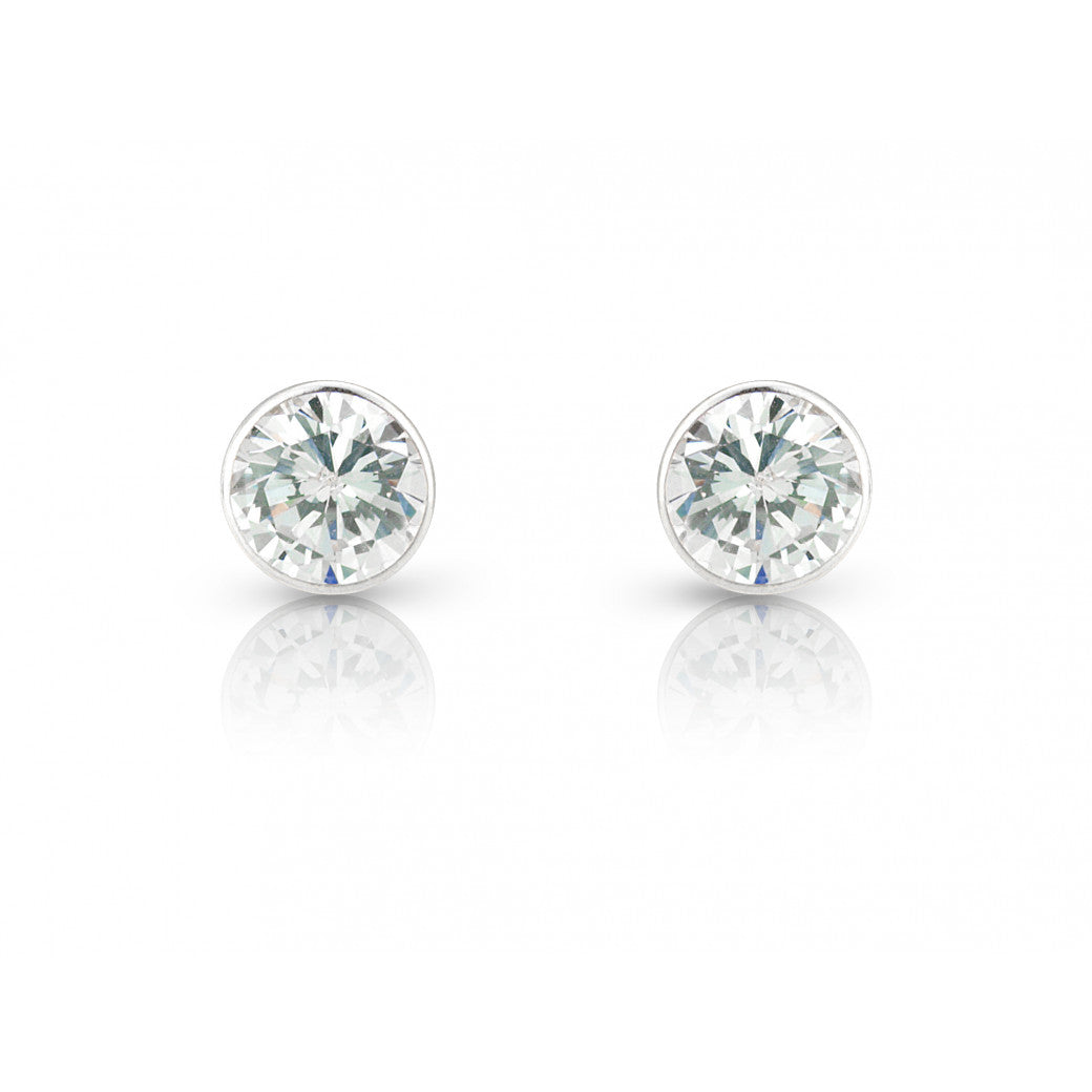 9ct White Gold Rubover Set 4mm Cubic Zirconia Stud Earrings