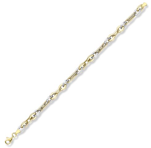 9ct Yellow & White Gold Two Tone Oval & Trombone Link Bracelet