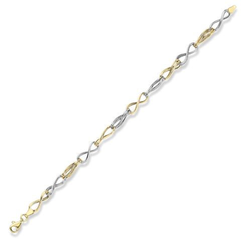 9ct Yellow & White Gold Two Tone Twisted Infinity Link Bracelet