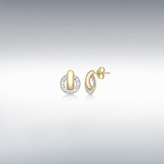 9ct Gold Crystal Set Circle Link Stud Earrings
