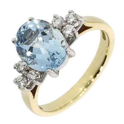 18ct Gold Aquamarine & Diamond Set Ring