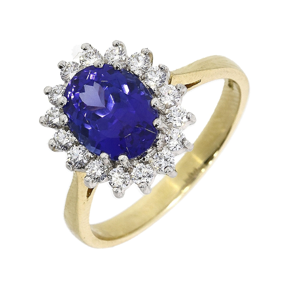18ct Gold Oval Tanzanite & Diamond Set Cluster Ring
