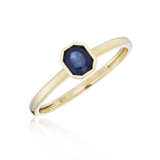 9ct Gold Rubover Set Sapphire Octagon Ring