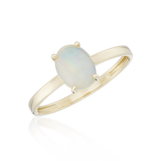 9ct Gold Oval Opal 4 Claw Set Dress Ring