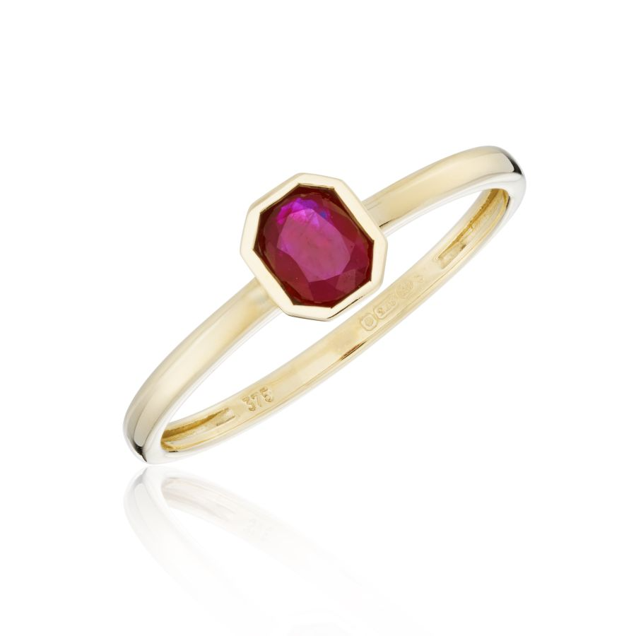 9ct Gold Rubover Set Ruby Octagon Ring