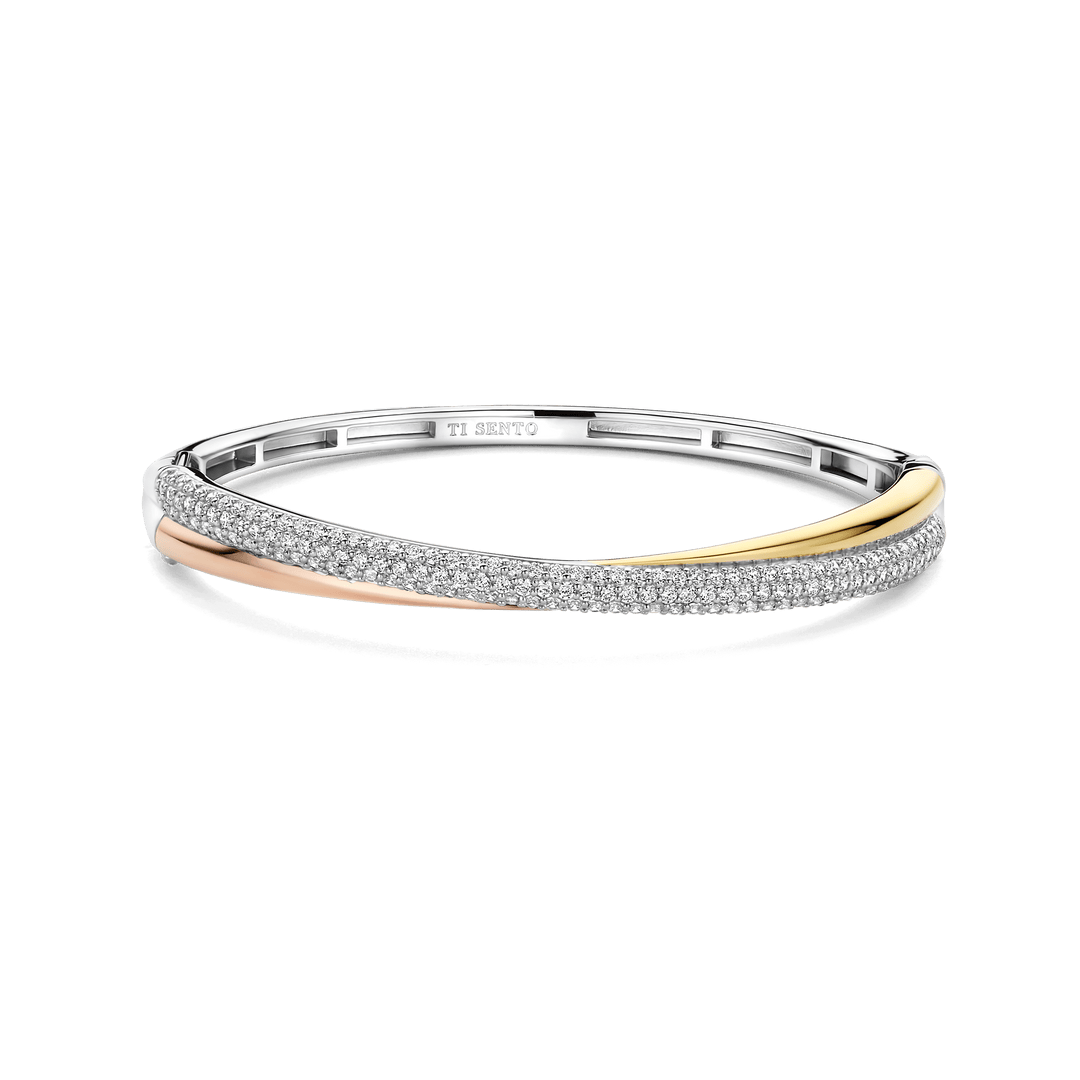 TI SENTO Sterling Silver & Gold Plated 3 Colour Cubic Zirconia Set Hinged Bangle