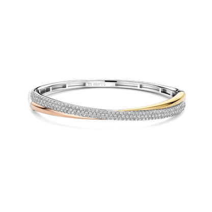 TI SENTO Sterling Silver & Gold Plated 3 Colour Cubic Zirconia Set Hinged Bangle