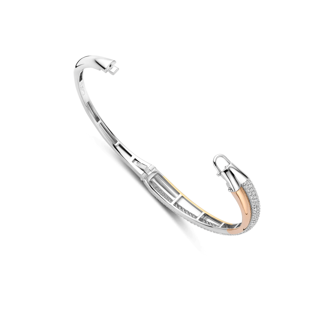 TI SENTO Sterling Silver & Gold Plated 3 Colour Cubic Zirconia Set Hinged Bangle