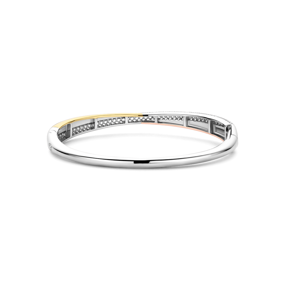TI SENTO Sterling Silver & Gold Plated 3 Colour Cubic Zirconia Set Hinged Bangle