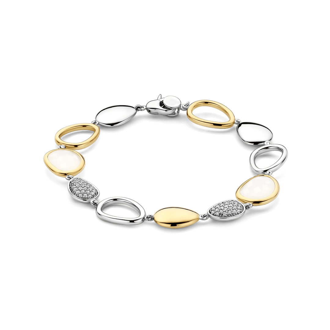 TI SENTO Sterling Silver & Gold Plated Cubic Zirconia Set Pebble Design Bracelet
