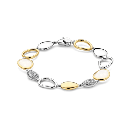 TI SENTO Sterling Silver & Gold Plated Cubic Zirconia Set Pebble Design Bracelet
