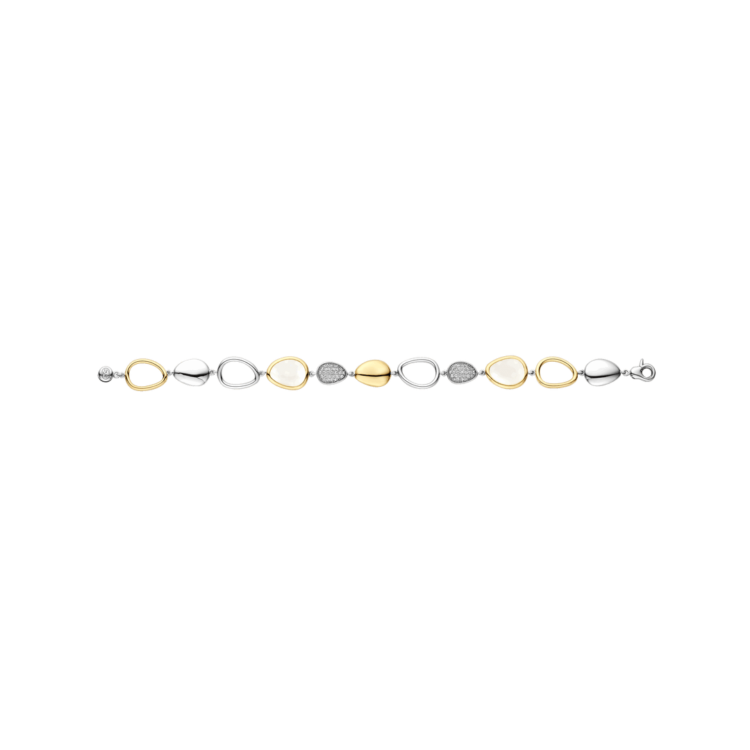 TI SENTO Sterling Silver & Gold Plated Cubic Zirconia Set Pebble Design Bracelet