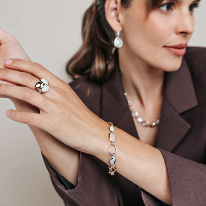 TI SENTO Sterling Silver & Gold Plated Cubic Zirconia Set Pebble Design Bracelet