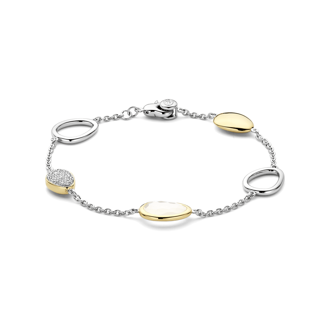 TI SENTO Sterling Silver & Gold Plated Cubic Zirconia Set Pebble Design Bracelet