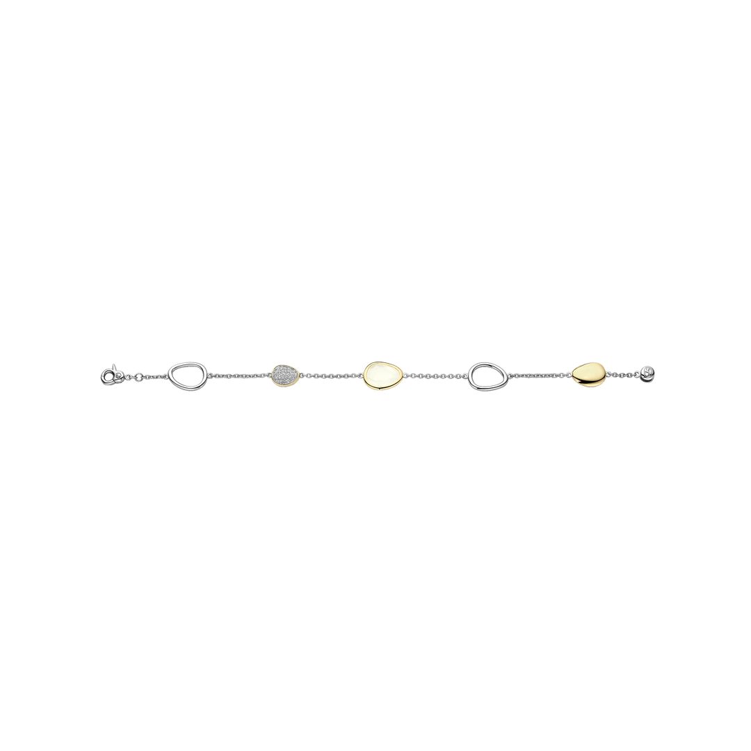 TI SENTO Sterling Silver & Gold Plated Cubic Zirconia Set Pebble Design Bracelet