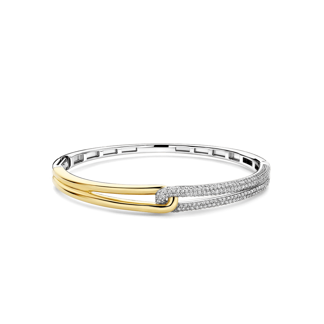 TI SENTO Sterling Silver & Gold Plated Two Tone Cubic Zirconia Set Hinged Bangle