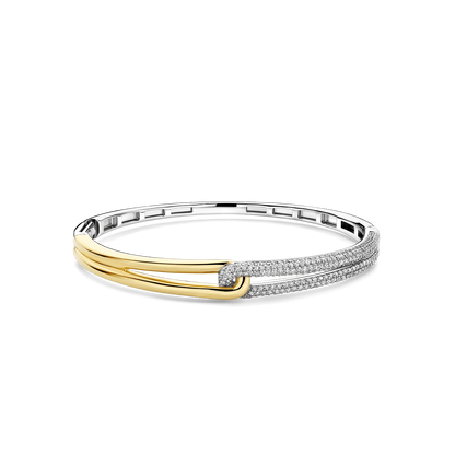 TI SENTO Sterling Silver & Gold Plated Two Tone Cubic Zirconia Set Hinged Bangle