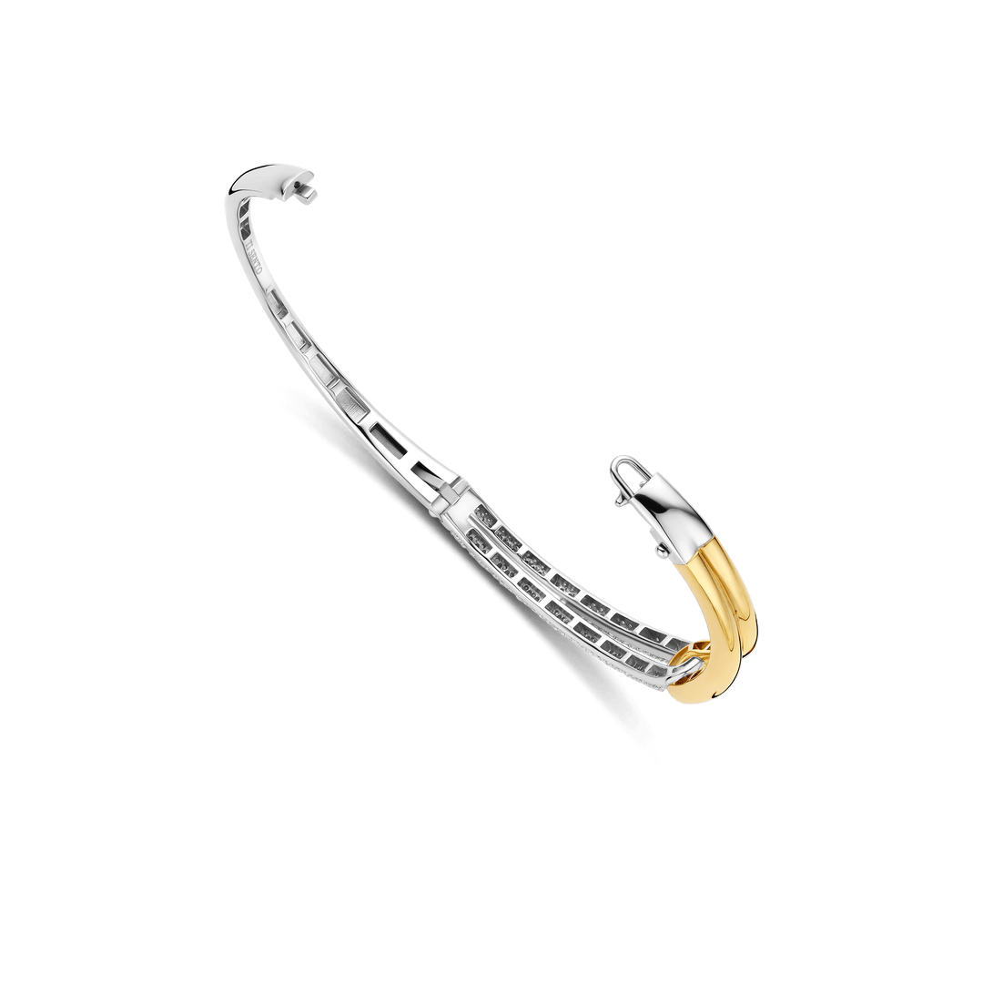 TI SENTO Sterling Silver & Gold Plated Two Tone Cubic Zirconia Set Hinged Bangle