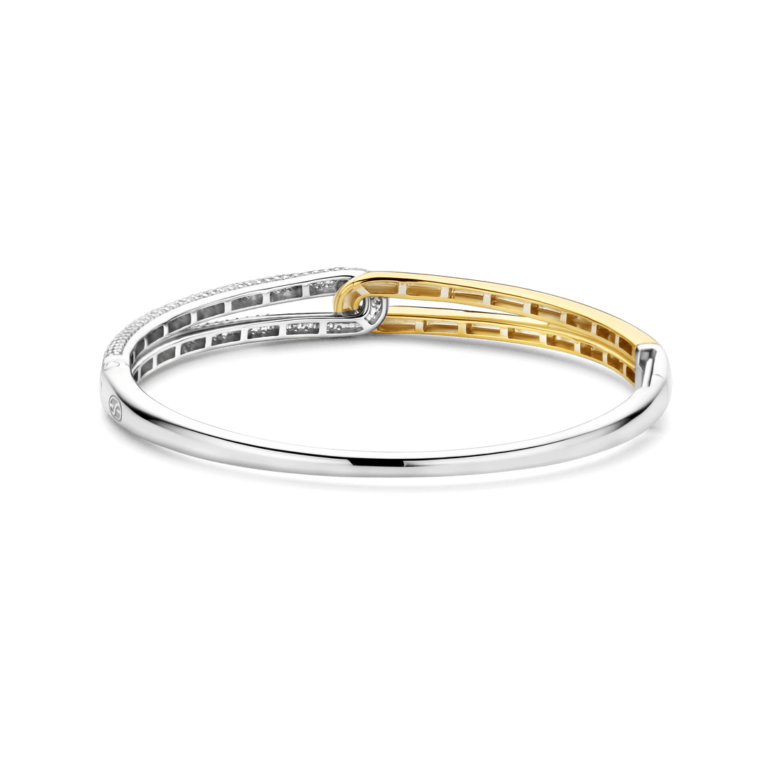 TI SENTO Sterling Silver & Gold Plated Two Tone Cubic Zirconia Set Hinged Bangle
