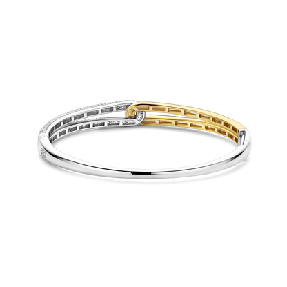 TI SENTO Sterling Silver & Gold Plated Two Tone Cubic Zirconia Set Hinged Bangle
