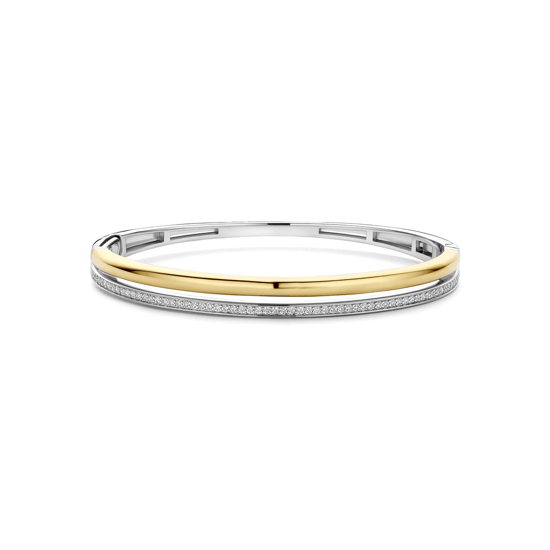 TI SENTO Sterling Silver & Gold Plated Two Tone Cubic Zirconia Set Hinged Bangle
