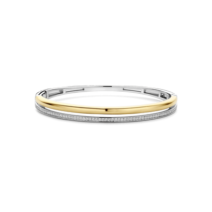 TI SENTO Sterling Silver & Gold Plated Two Tone Cubic Zirconia Set Hinged Bangle