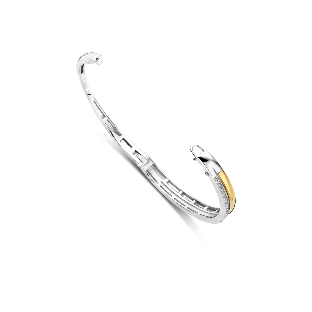 TI SENTO Sterling Silver & Gold Plated Two Tone Cubic Zirconia Set Hinged Bangle