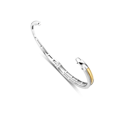 TI SENTO Sterling Silver & Gold Plated Two Tone Cubic Zirconia Set Hinged Bangle