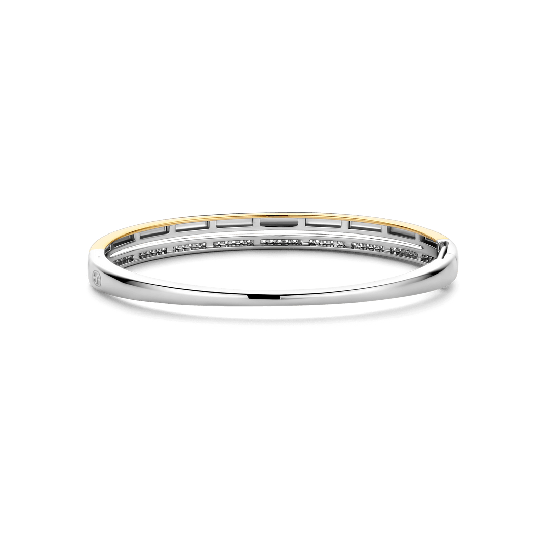 TI SENTO Sterling Silver & Gold Plated Two Tone Cubic Zirconia Set Hinged Bangle
