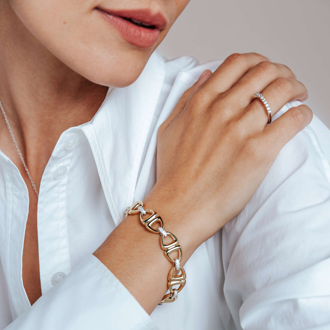 TI SENTO Sterling Silver & Gold Plated Cubic Zirconia Set Open Link Bracelet