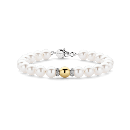 TI SENTO Sterling Silver & Gold Plated Bead 8mm Pearl & CZ Set Bracelet