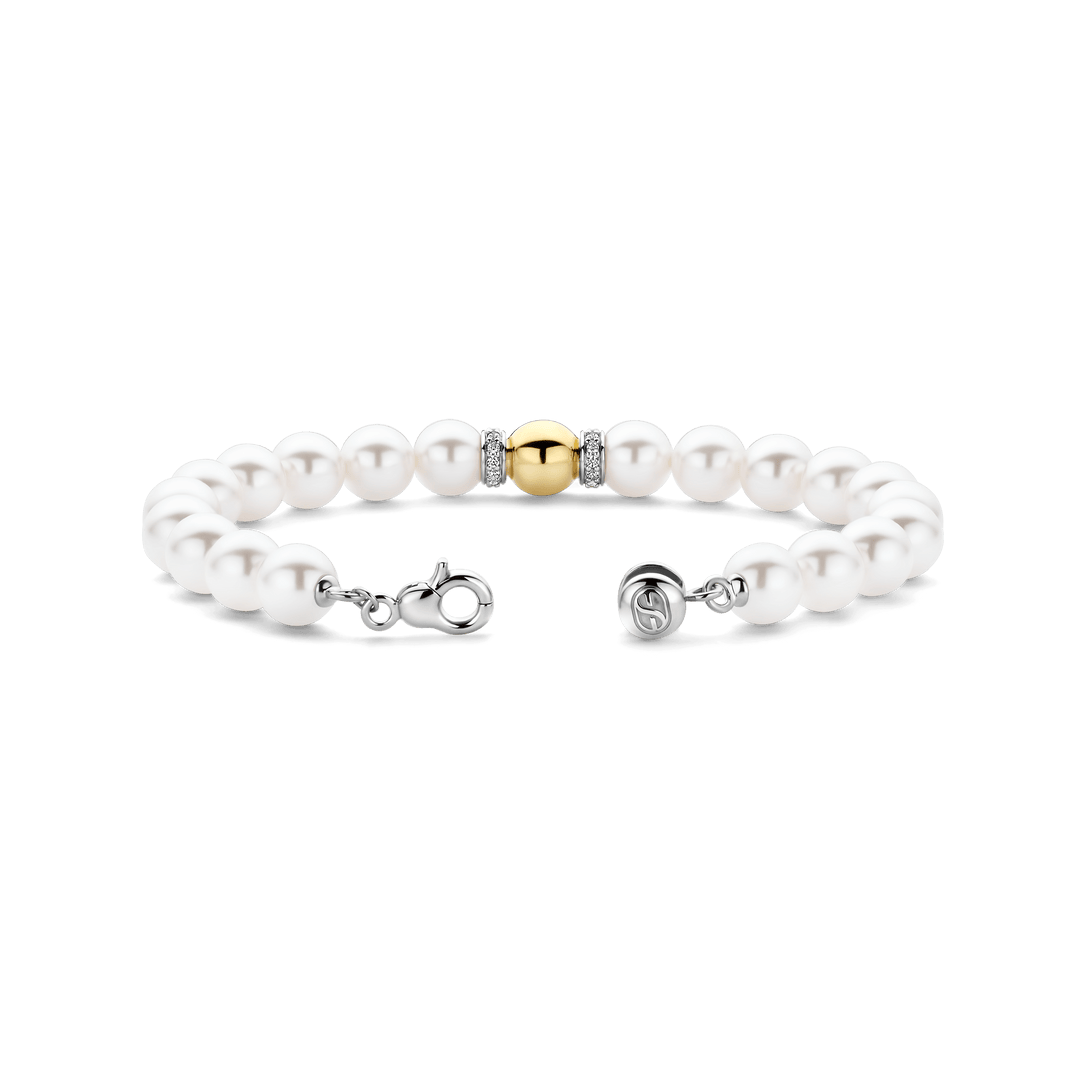 TI SENTO Sterling Silver & Gold Plated Bead 8mm Pearl & CZ Set Bracelet