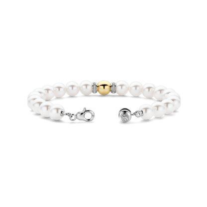 TI SENTO Sterling Silver & Gold Plated Bead 8mm Pearl & CZ Set Bracelet