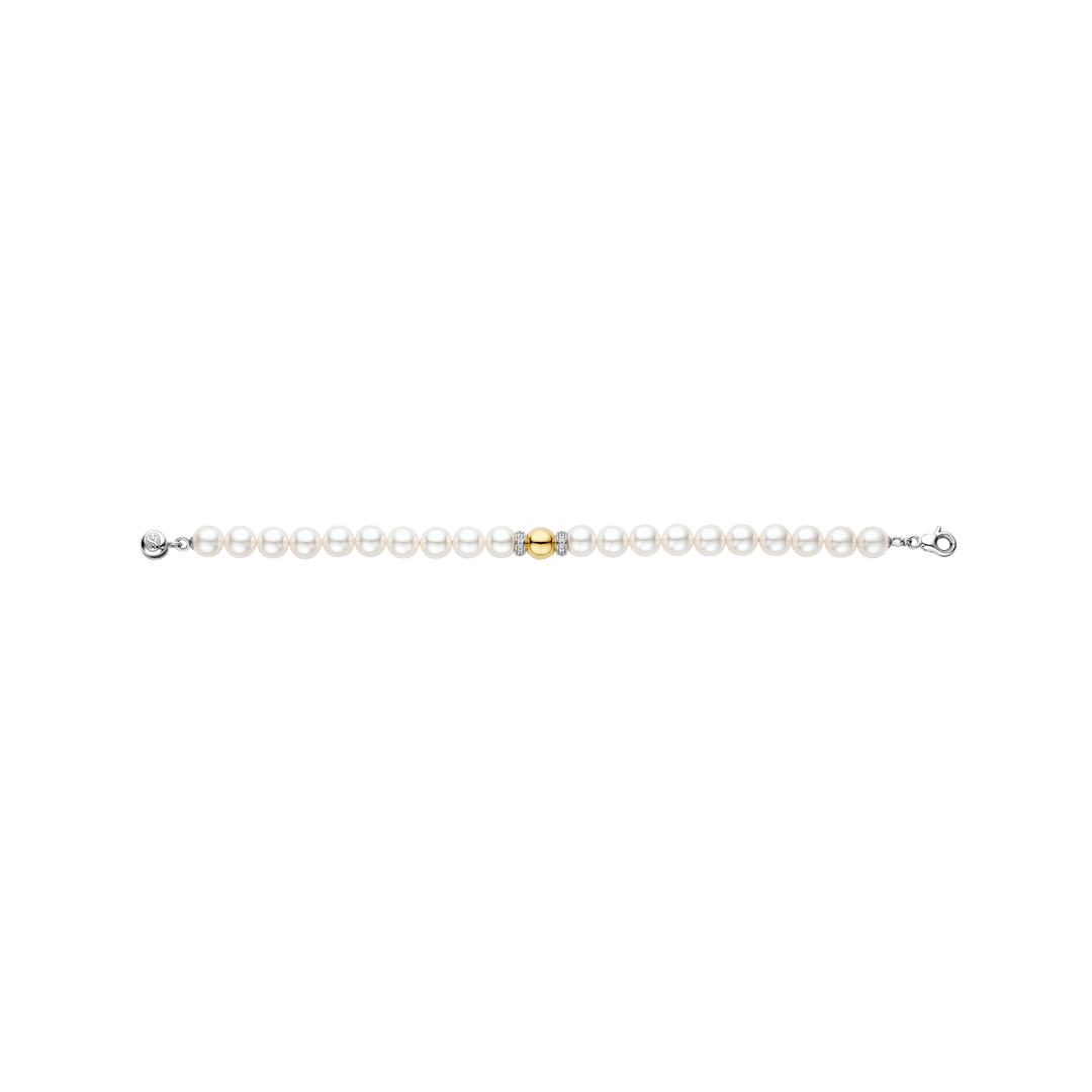 TI SENTO Sterling Silver & Gold Plated Bead 8mm Pearl & CZ Set Bracelet
