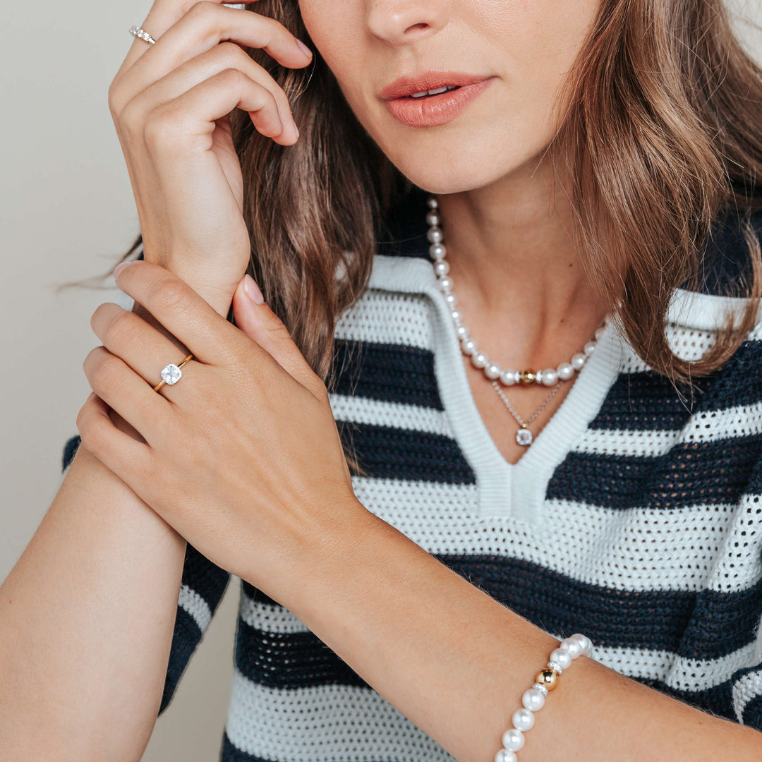 TI SENTO Sterling Silver & Gold Plated Bead 8mm Pearl & CZ Set Bracelet