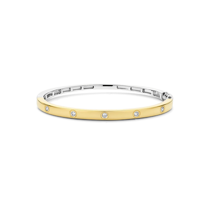TI SENTO Sterling Silver & Gold Plated Two Tone Cubic Zirconia Set Hinged Bangle
