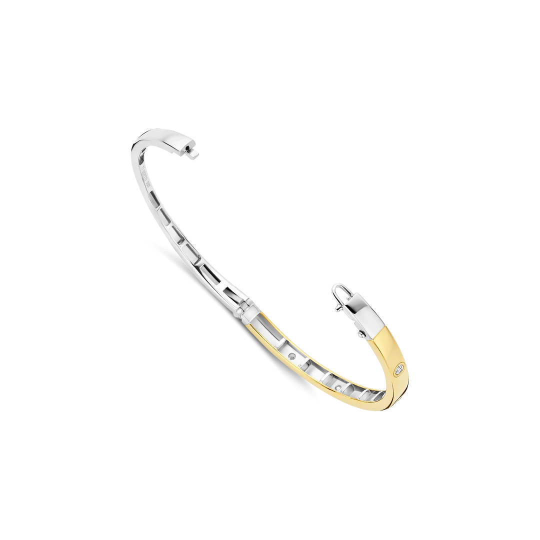 TI SENTO Sterling Silver & Gold Plated Two Tone Cubic Zirconia Set Hinged Bangle
