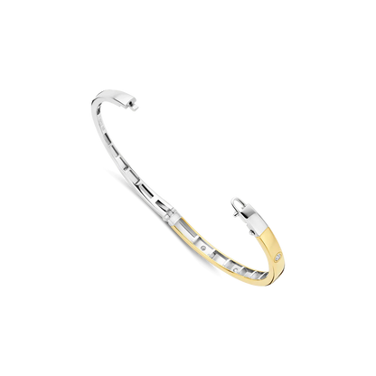TI SENTO Sterling Silver & Gold Plated Two Tone Cubic Zirconia Set Hinged Bangle