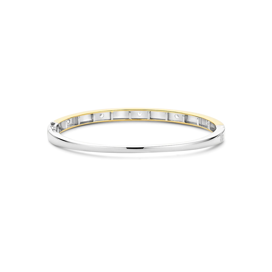 TI SENTO Sterling Silver & Gold Plated Two Tone Cubic Zirconia Set Hinged Bangle