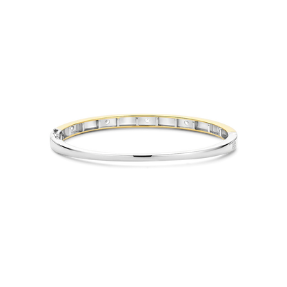 TI SENTO Sterling Silver & Gold Plated Two Tone Cubic Zirconia Set Hinged Bangle