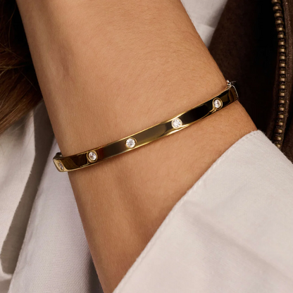 TI SENTO Sterling Silver & Gold Plated Two Tone Cubic Zirconia Set Hinged Bangle