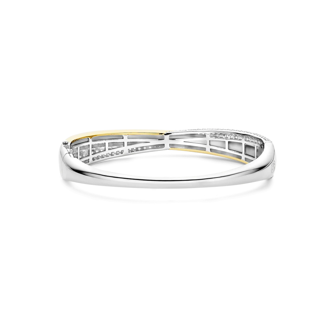 TI SENTO Bold Sterling Silver & Gold Plated Two Tone Cubic Zirconia Set Hinged Crossover Bangle