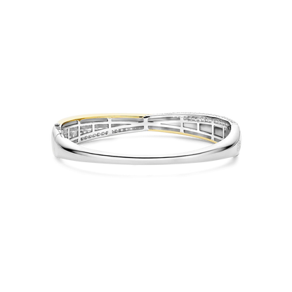 TI SENTO Bold Sterling Silver & Gold Plated Two Tone Cubic Zirconia Set Hinged Crossover Bangle